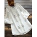 Embroidered Button Round Neck Short Sleeve Casual Cotton Blouse