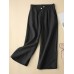 Solid Pocket Zip Front Elastic Waist Straight Leg Pants