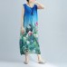 fine blue floral long cotton dress plussize sleeveless long cotton dresses boutique side open cotton clothing dresses