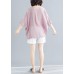 Classy o neck Batwing Sleeve patchwork cotton blended tops women blouses Boho Outfits pink short blouse Summer