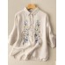 Embroidered Button Lapel Split Casual Cotton Shirt