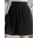 Solid Fold Pleated Pocket Elastic Waist Casual Shorts